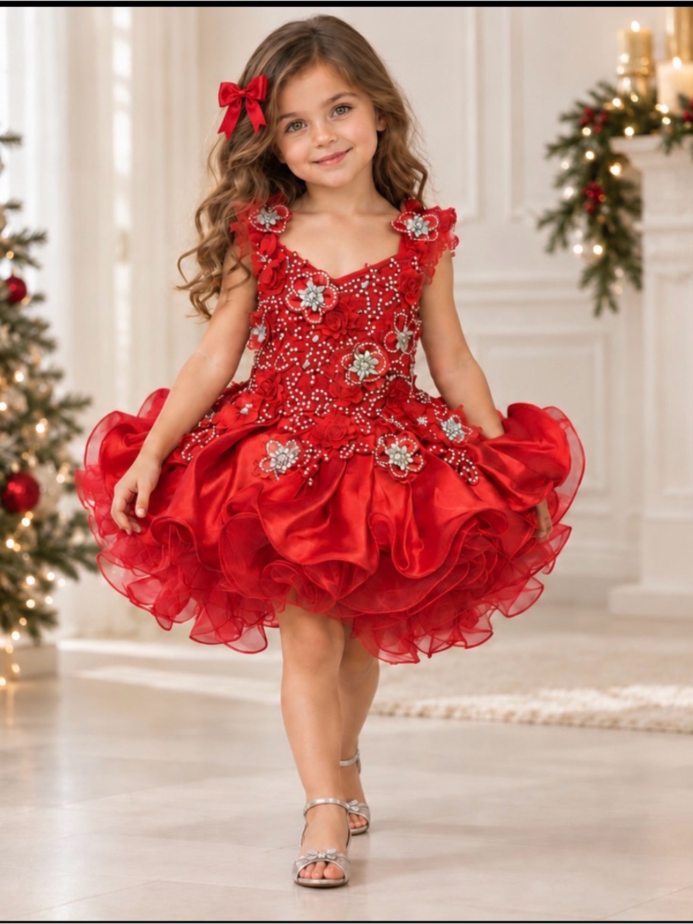 Luxury Red Valentine Pageant Gown for Girls – Couture Birthday Dress (6M–5Y)